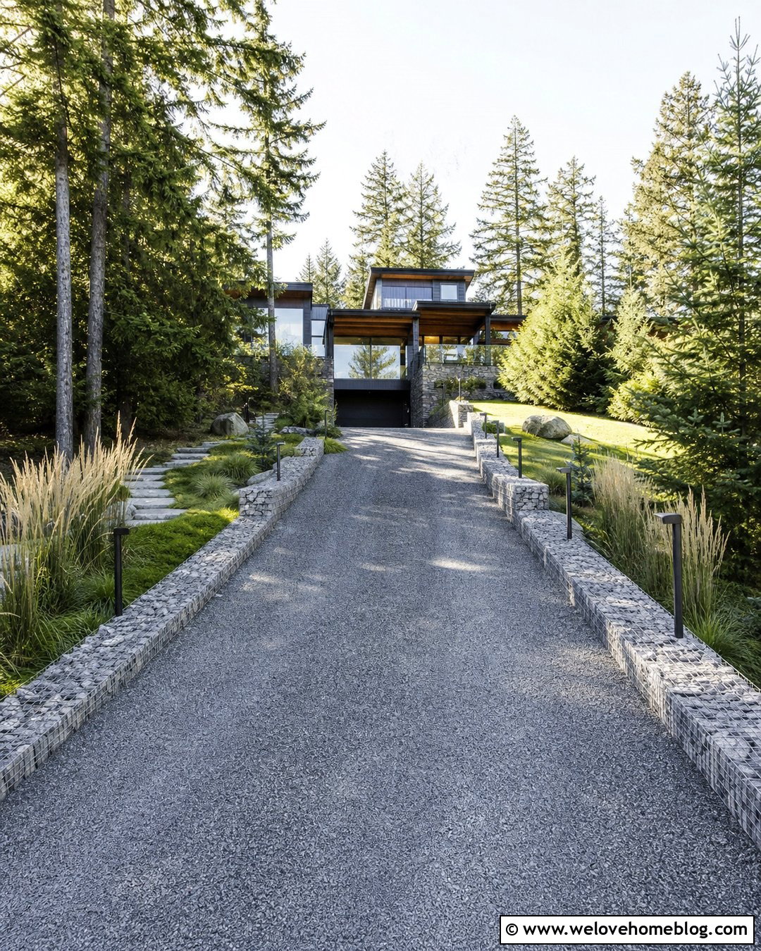 Gabion Driveway Edging For A Sloped Yard - 20 Modern Driveway Edging Ideas