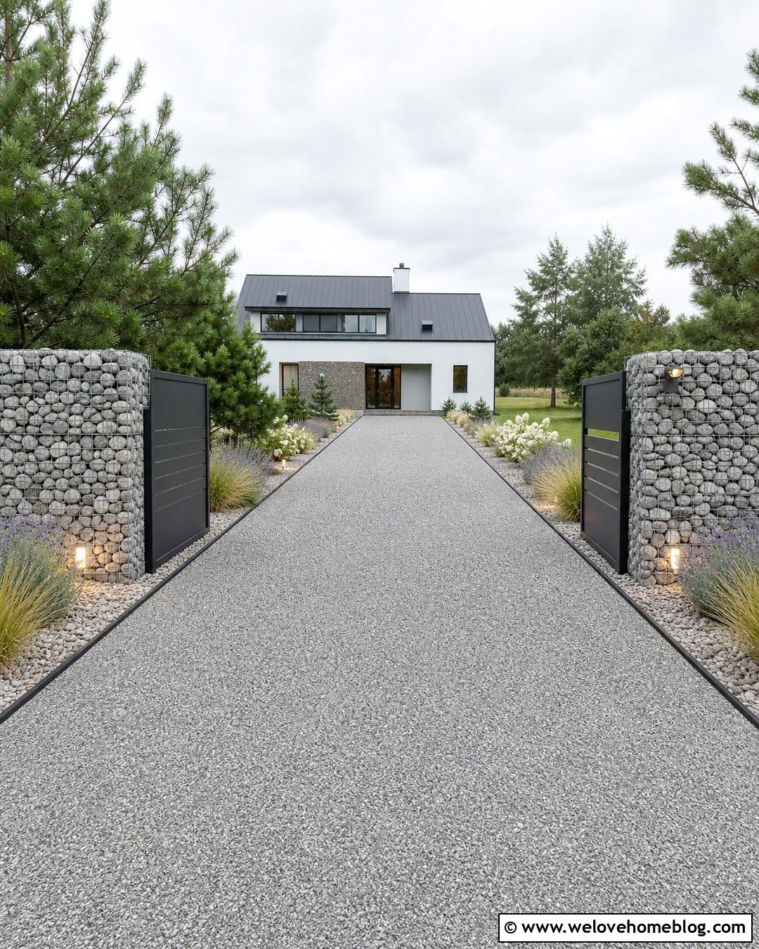 Gabion Driveway Gate Posts With Resin Gravel - 20 Driveways Gate Posts Ideas
