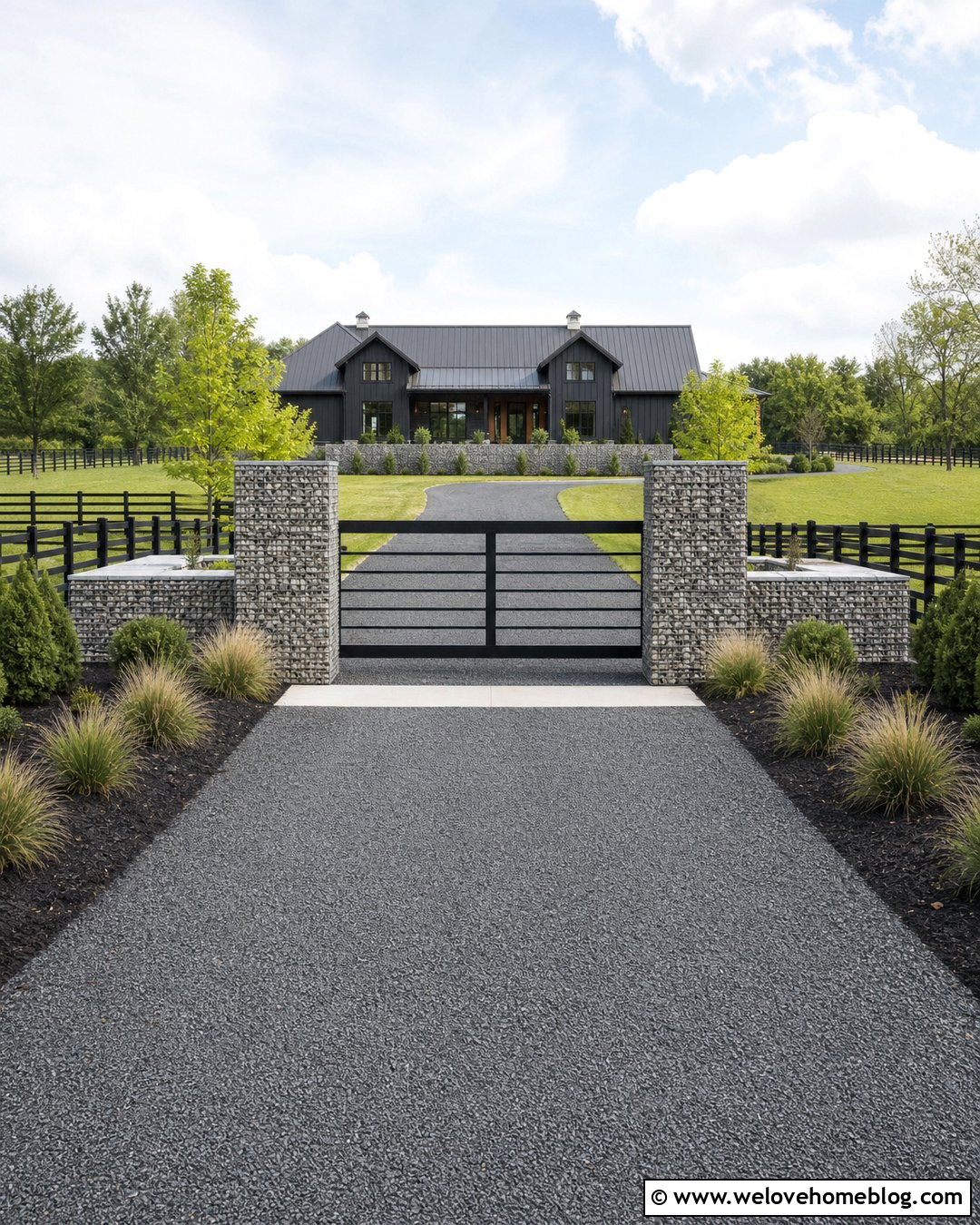 Gabion Farm Driveway Entrance With Metal Gate - 35 driveways farm entrance ideas