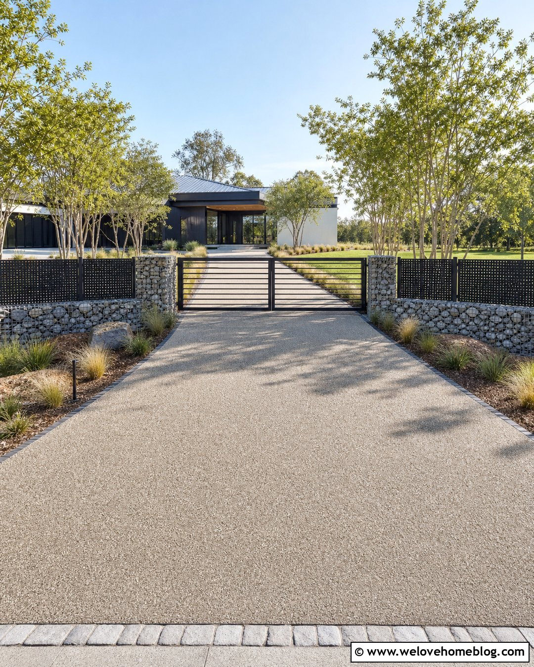 Gabion Fence With Metal Driveway Gate - 25 Driveway Front Yard Fence Gate Ideas
