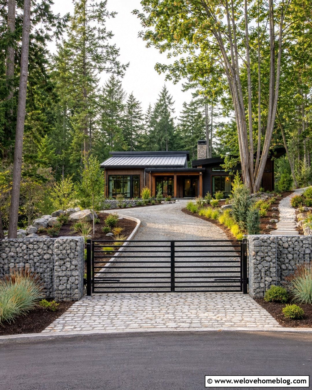 Gabion Pillar Driveway Gate - 20 Unique Driveway Gates Ideas