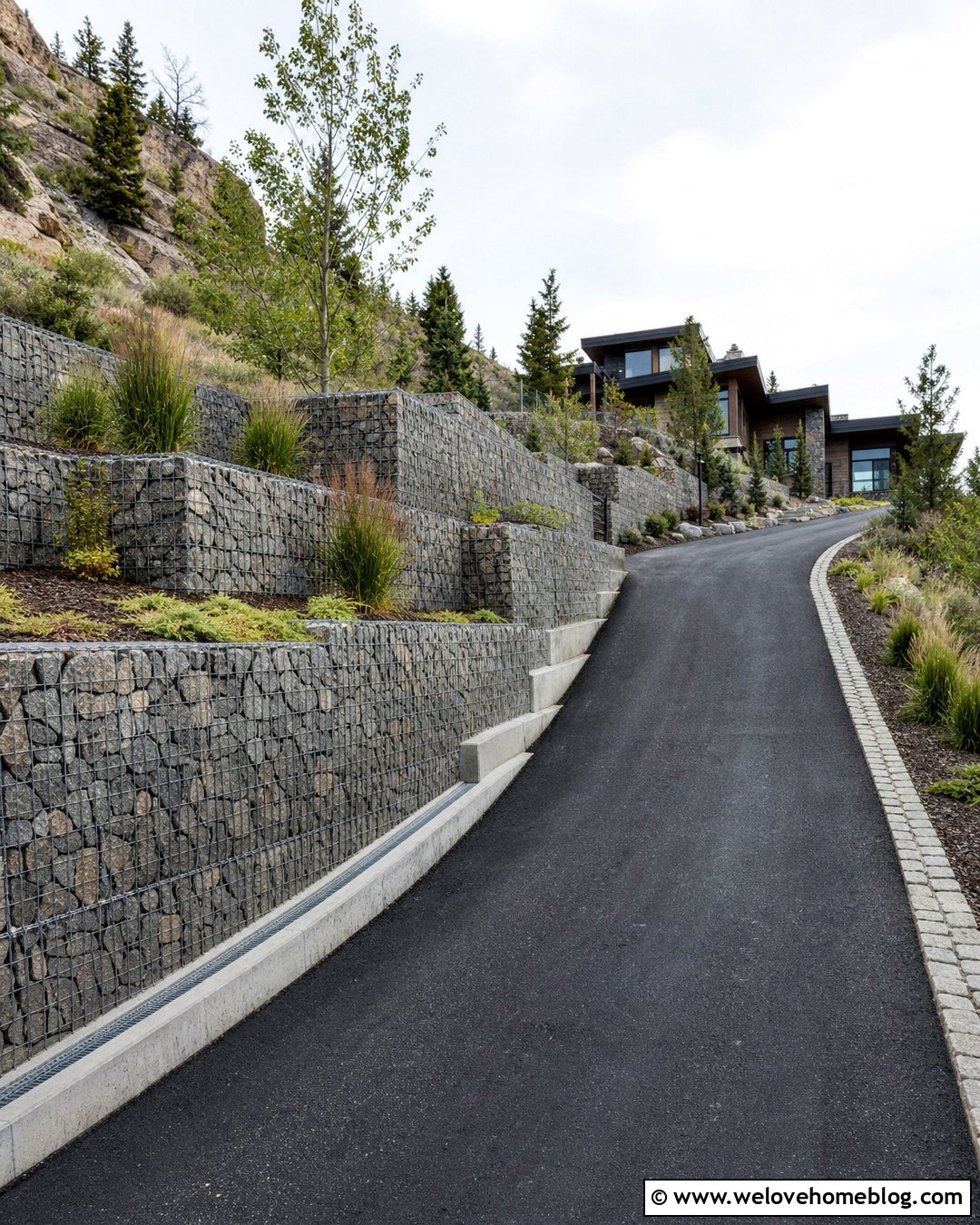 Gabion Wall Sloped Driveway - 35 Sloped Driveway Solutions Ideas