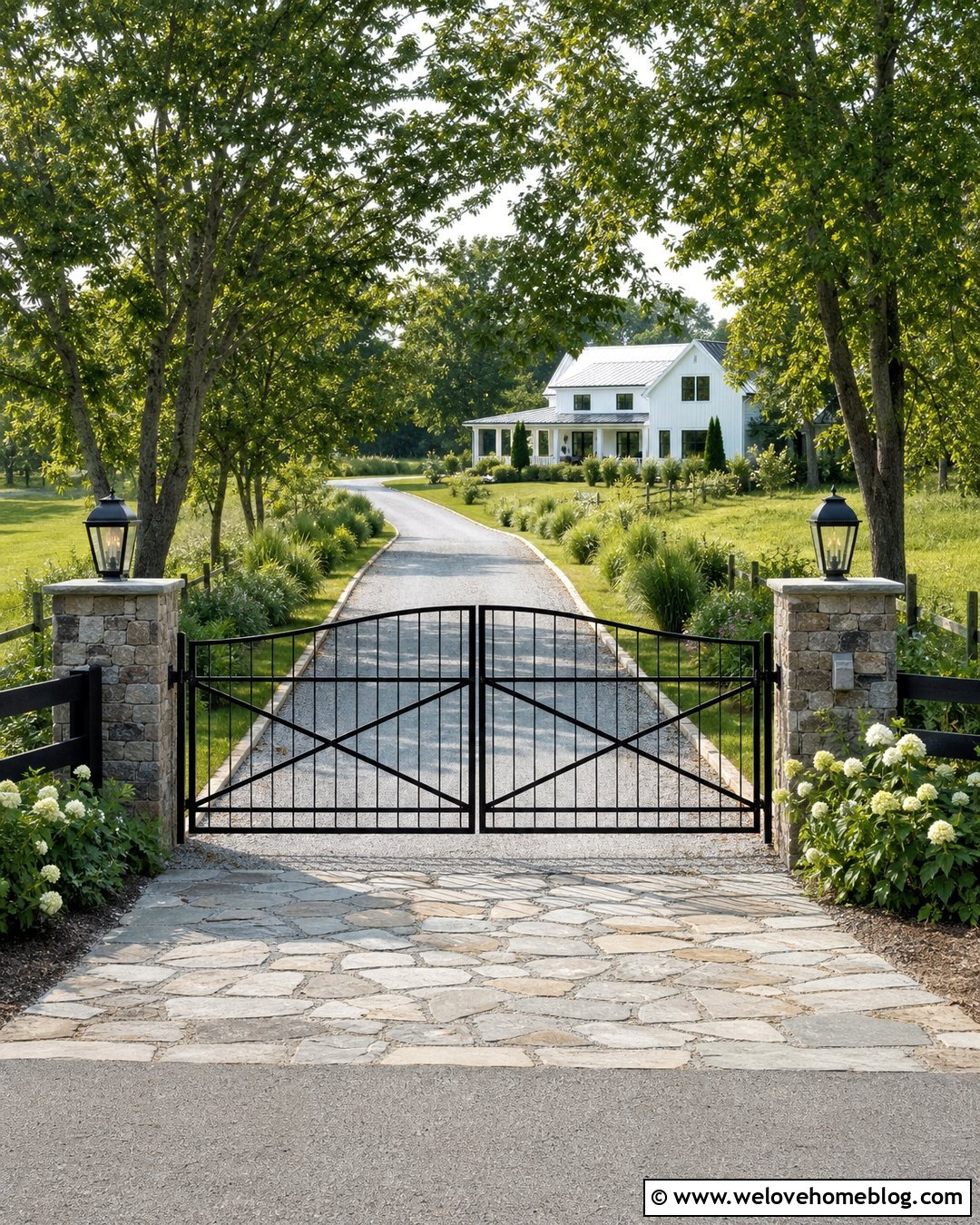 Galvanized Double Wrought Iron Driveway Gate With Farmhouse Entrance - 20 galvanized double wrought iron driveway gates ideas