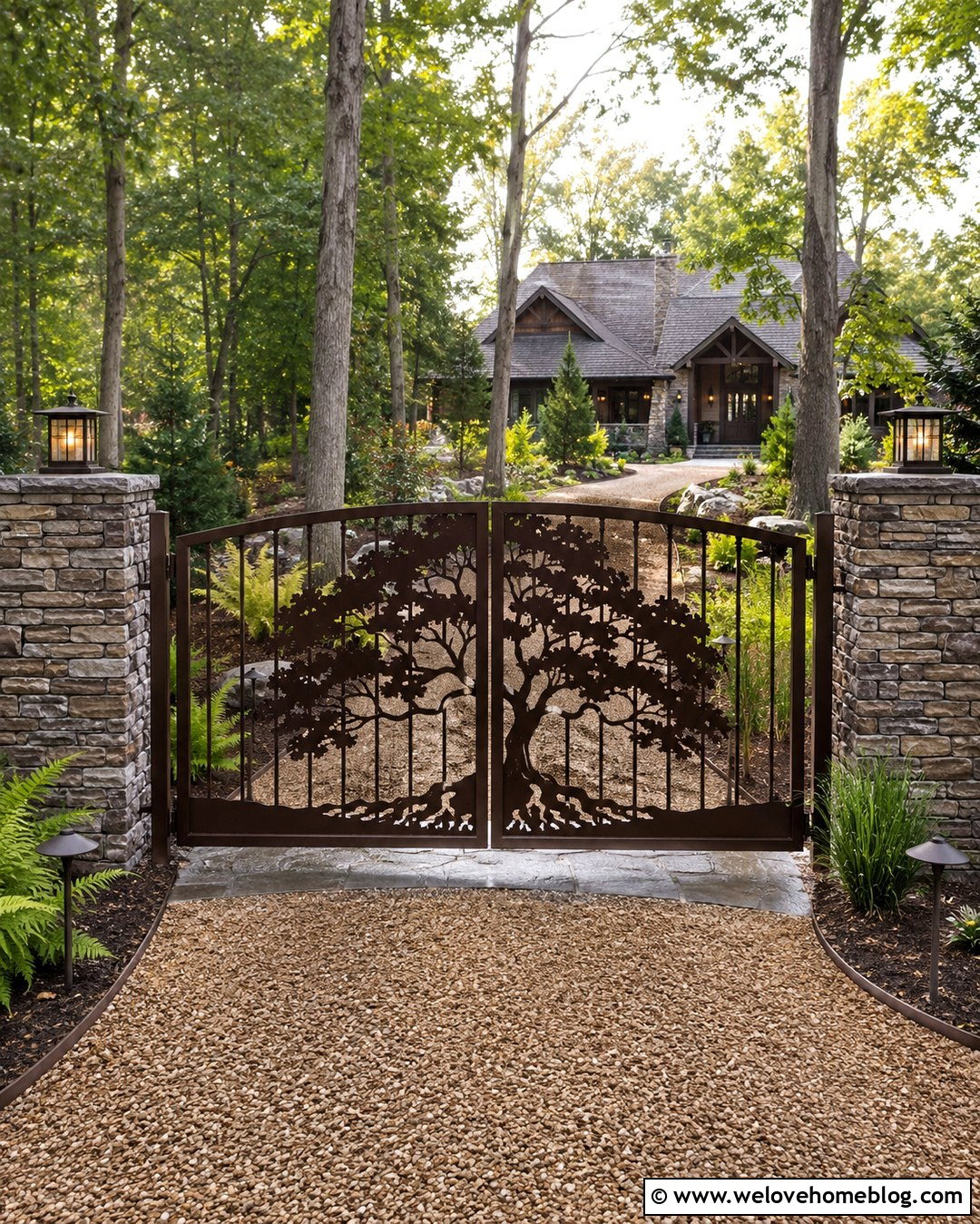 Galvanized Double Wrought Iron Driveway Gate With Tree Design - 20 galvanized double wrought iron driveway gates ideas