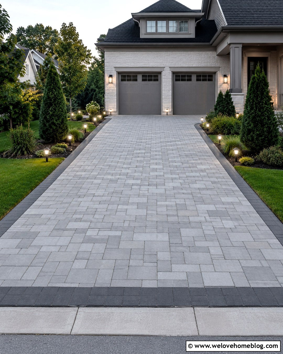 Garage Paver Driveway With Lighting - 20 Garage Pavers Driveways Ideas