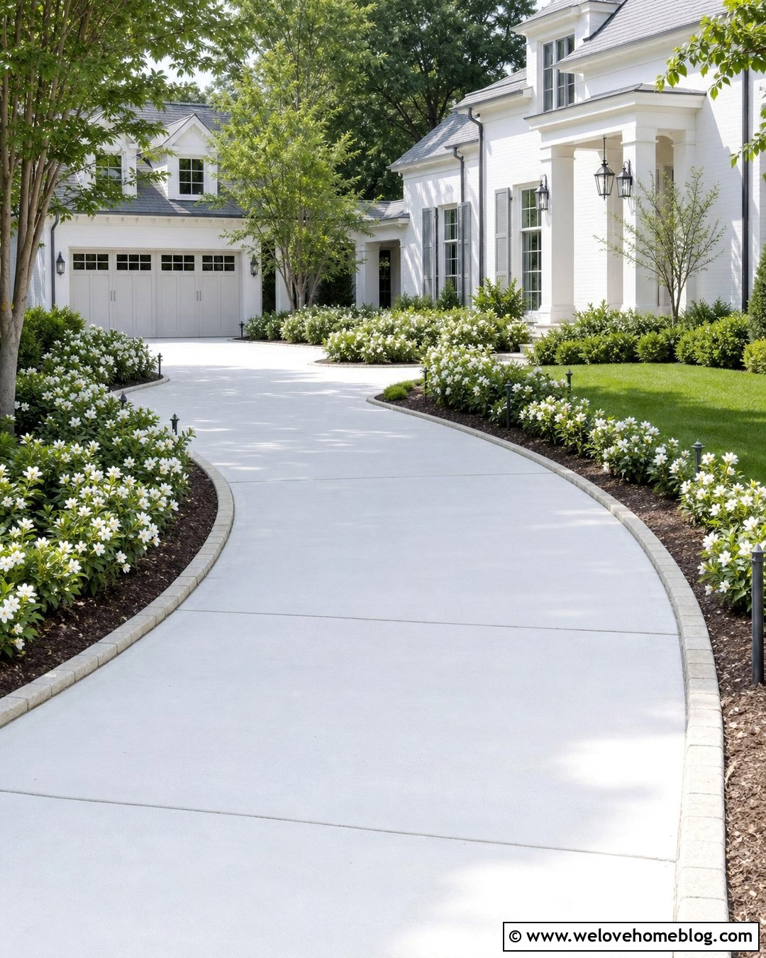 Gardenia Bushes Lining a White Concrete Driveway - 20 bushes lining driveway ideas