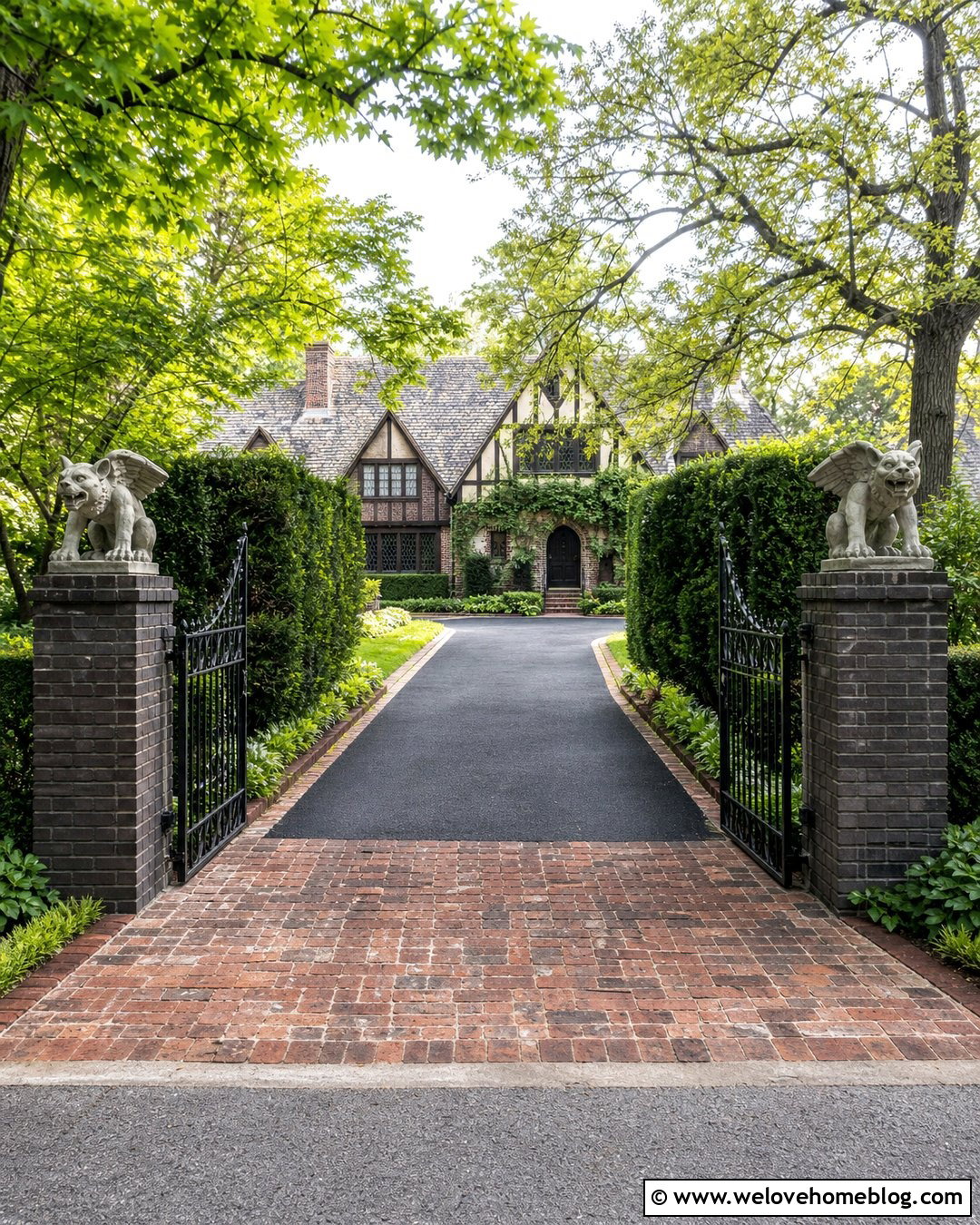 Gargoyle Statues on Brick Pillars - 20 Driveway Entrance Statues Ideas