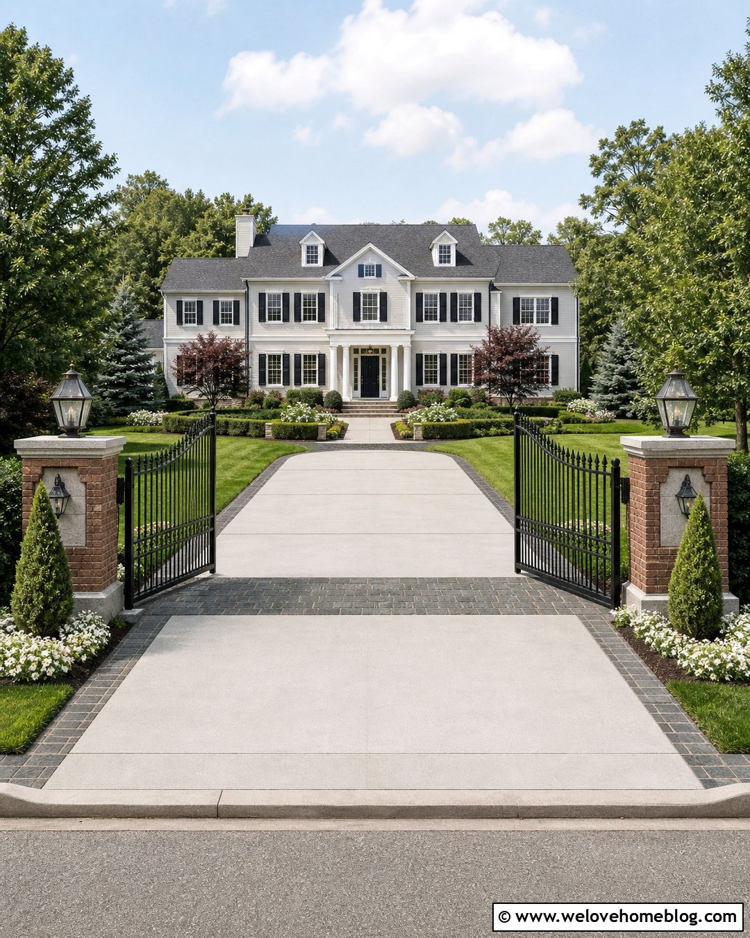 Gate Pillar Paver Driveway Border - 40 Driveway Border Ideas