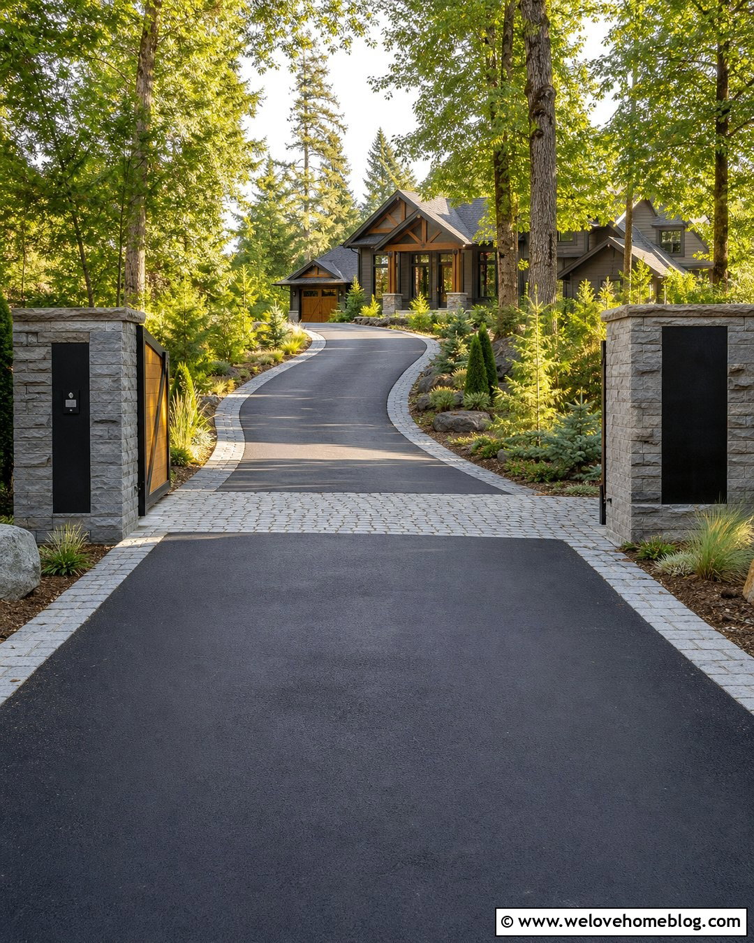 Gate Posts With An Address Sign - 20 Driveways Gate Posts Ideas