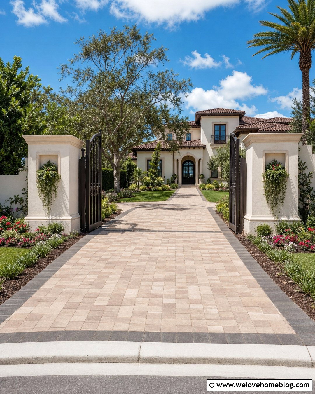 Gate Posts With Built In Planters - 20 Driveways Gate Posts Ideas