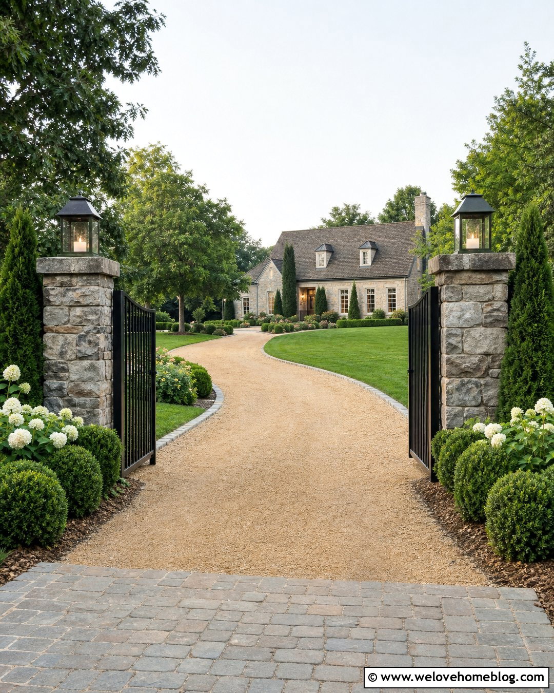 Gate Posts With Lantern Lighting - 20 Driveways Gate Posts Ideas