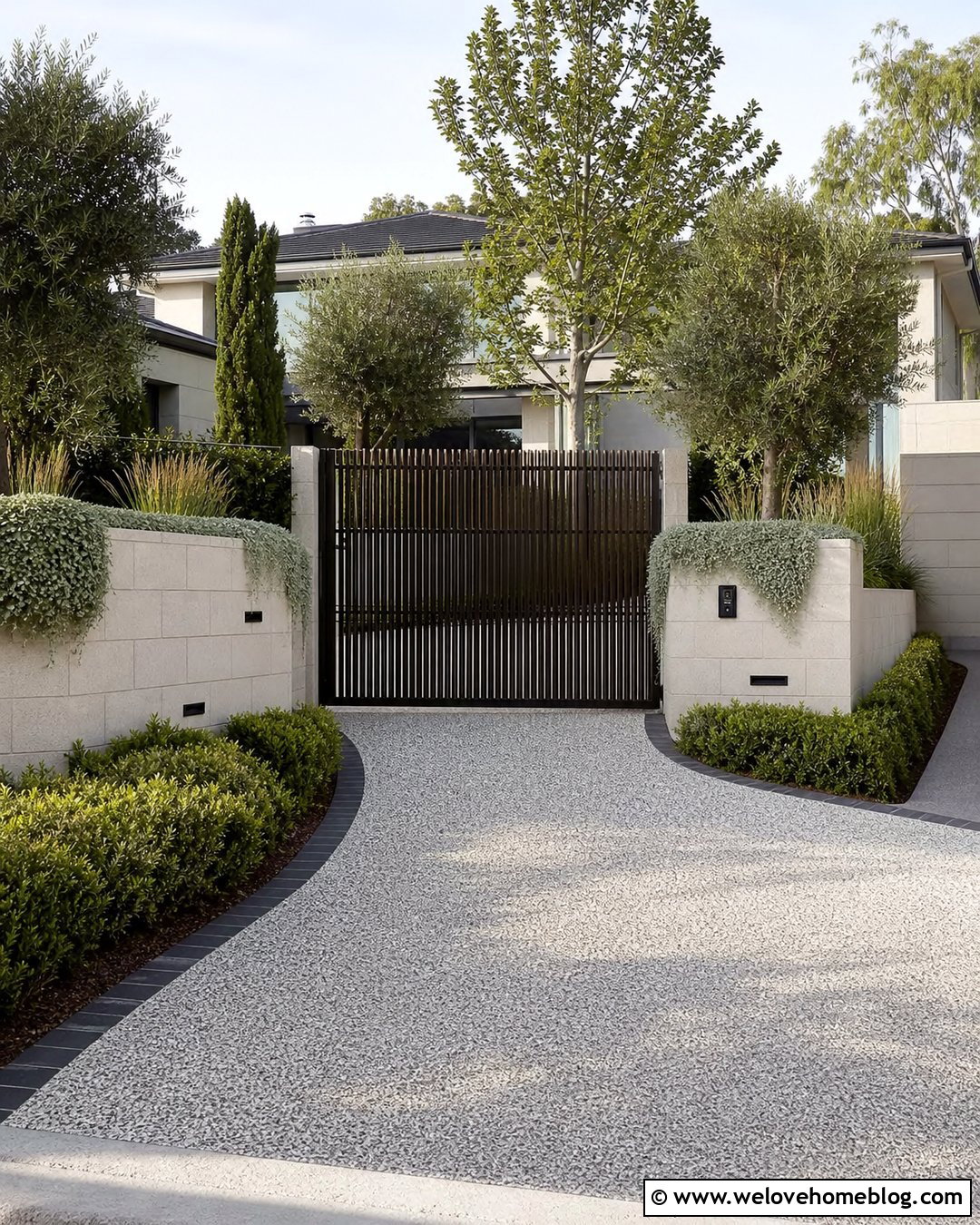 Gate With Built In Planter Walls - 30 Modern Gated Driveway Entrance Ideas