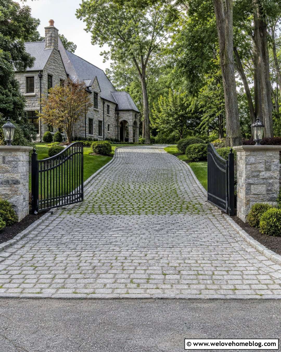 Gated Cobblestone Grass Driveway - 20 cobblestone grass driveway ideas