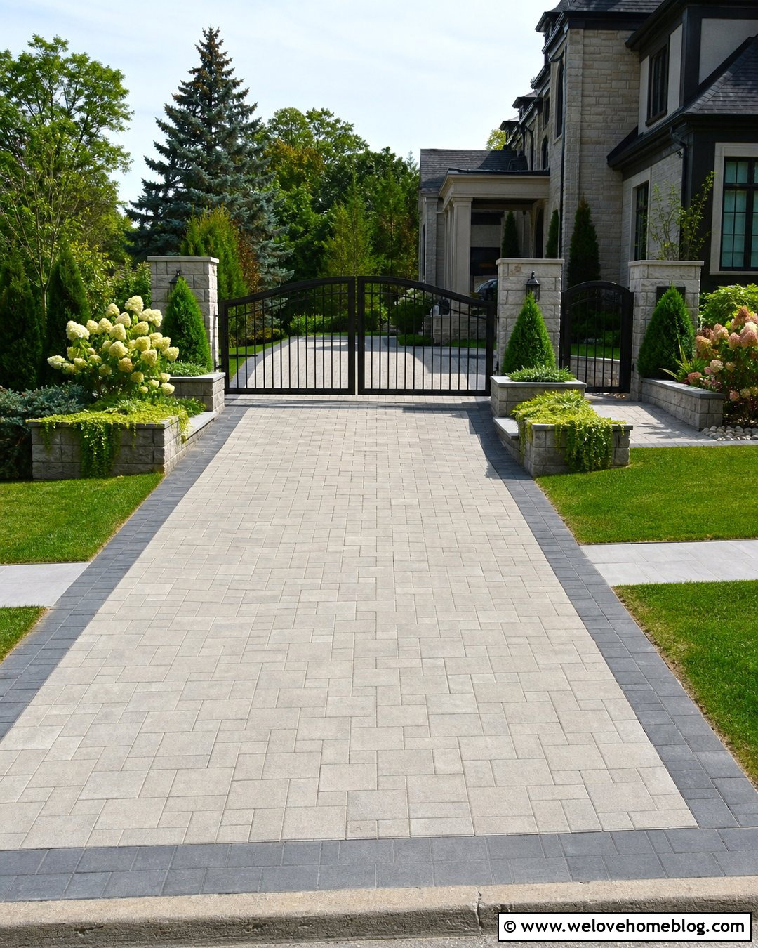 Gated Driveway Entrance With Raised Stone Planters - 25 gated driveway entrance landscaping ideas