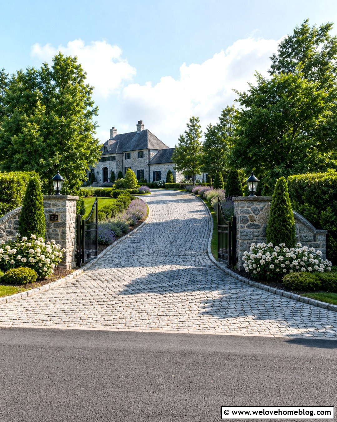 Gated Driveway Entrance With Stone Walls - 20 landscape for driveway entrance ideas
