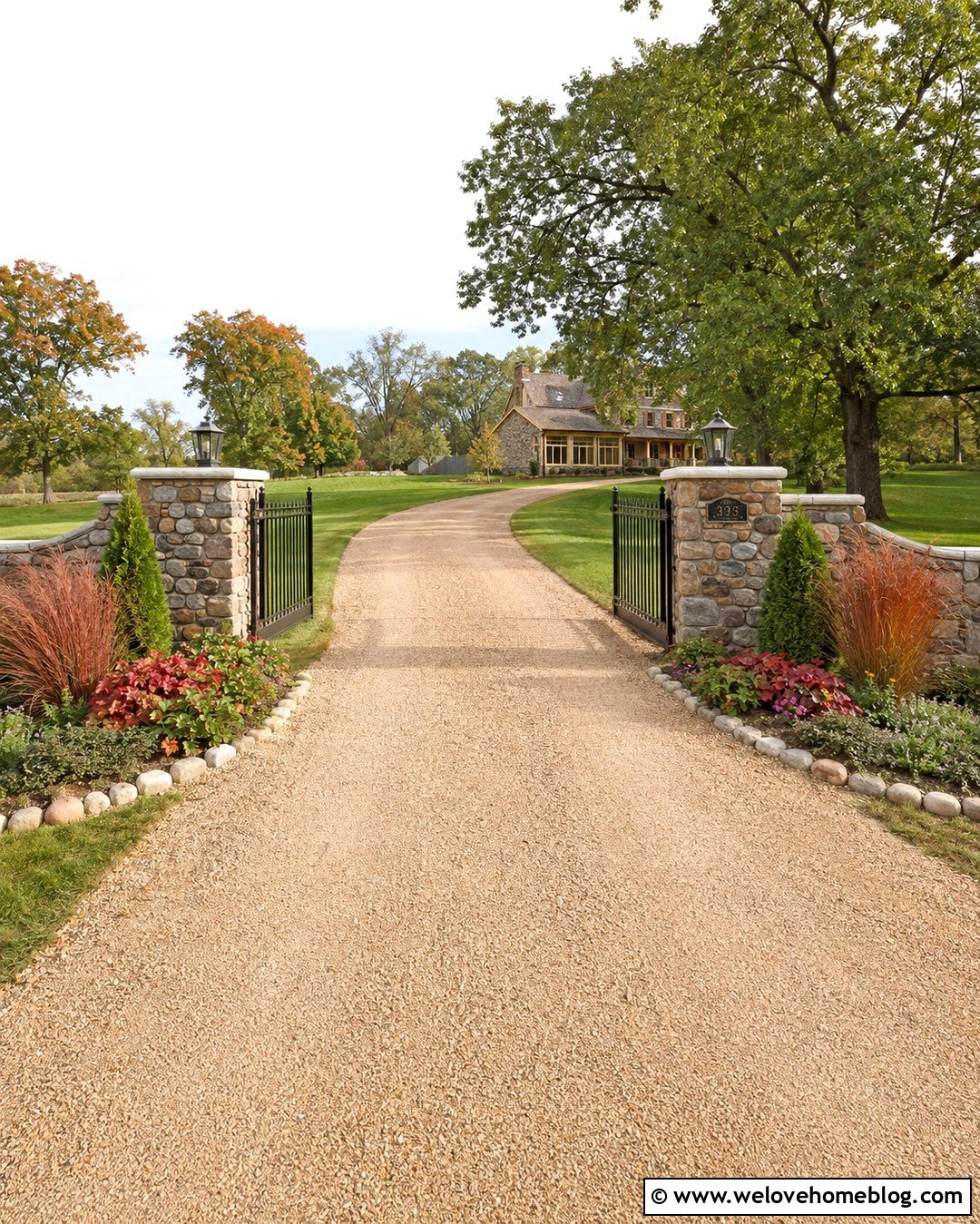 Gated Driveway With Autumn Entrance Beds - 20 autumn driveway landscaping ideas