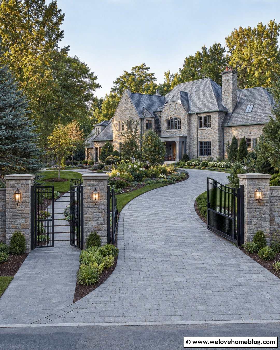 Gated Driveway With Stone Pillars - 20 large driveway design ideas