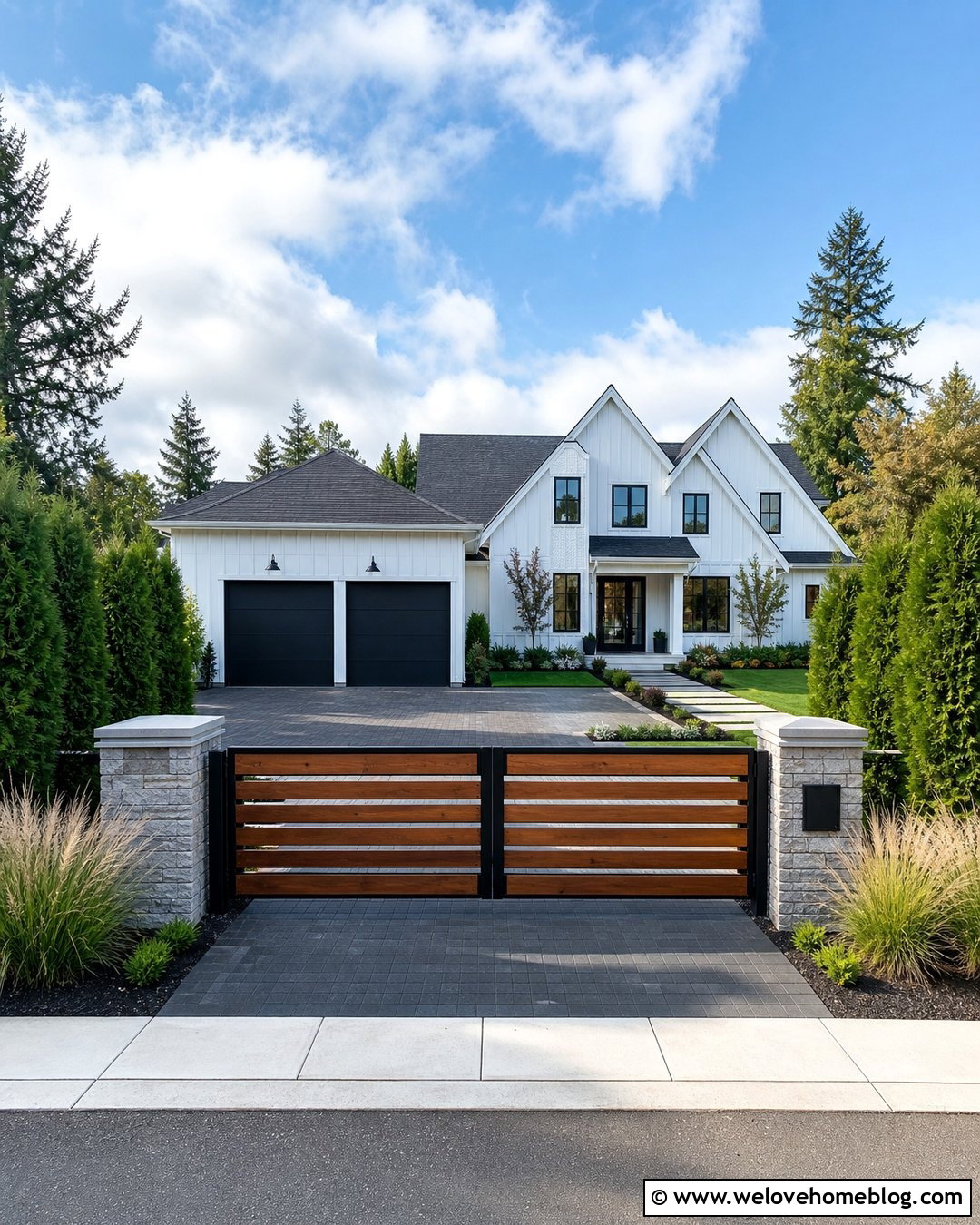 Gated Luxury Driveway With Wood And Metal - 45 Luxury Driveway Ideas