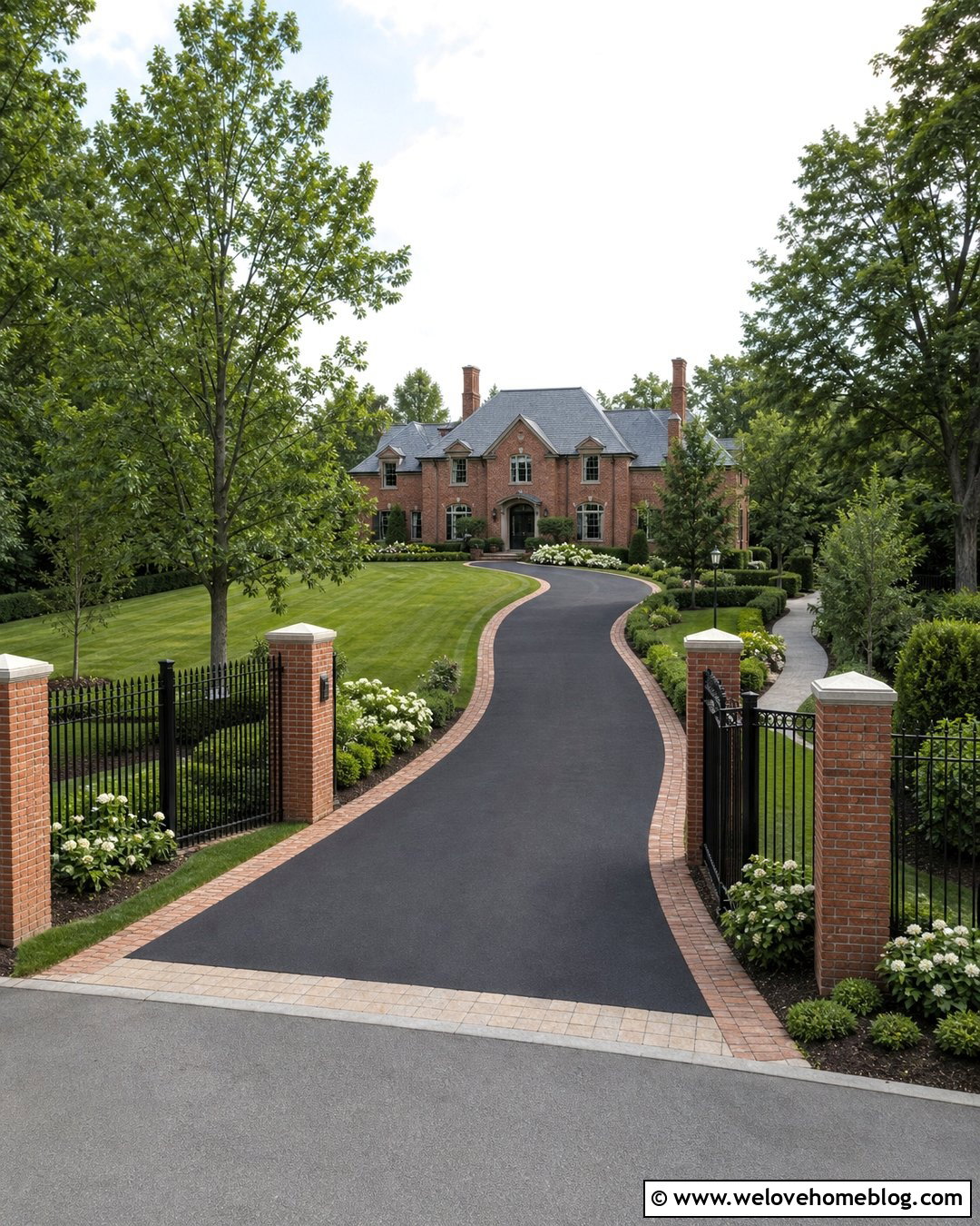Gated Spiral Driveway With Brick Pillars - 20 Spiral Driveway Ideas