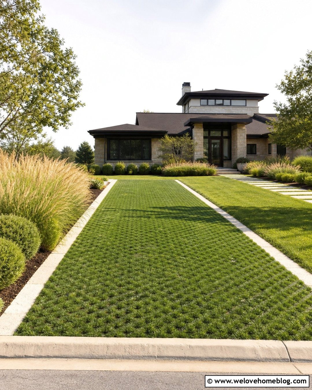 Geogrid Grass Driveway With Ornamental Grass Landscaping - 20 Geogrid Grass Driveway Ideas