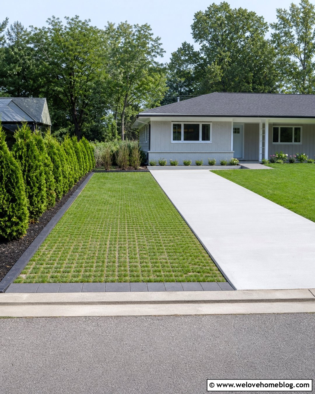 Geogrid Grass Parking Pad Beside the Driveway - 20 Geogrid Grass Driveway Ideas