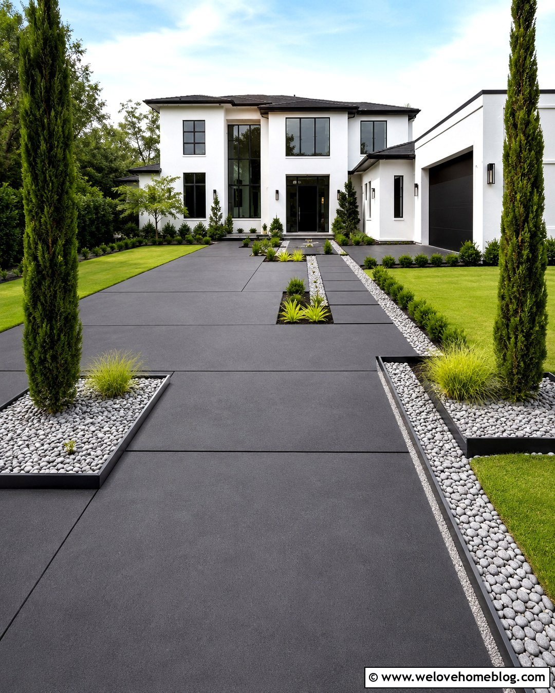 Geometric Black Concrete Driveway - 20 Black Driveway Concrete Ideas