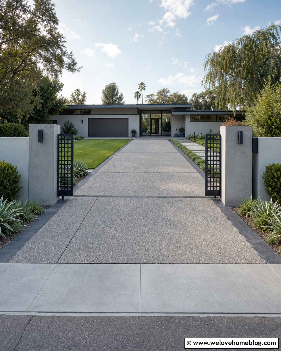 Geometric Cast Iron Gate With Exposed Aggregate Driveway