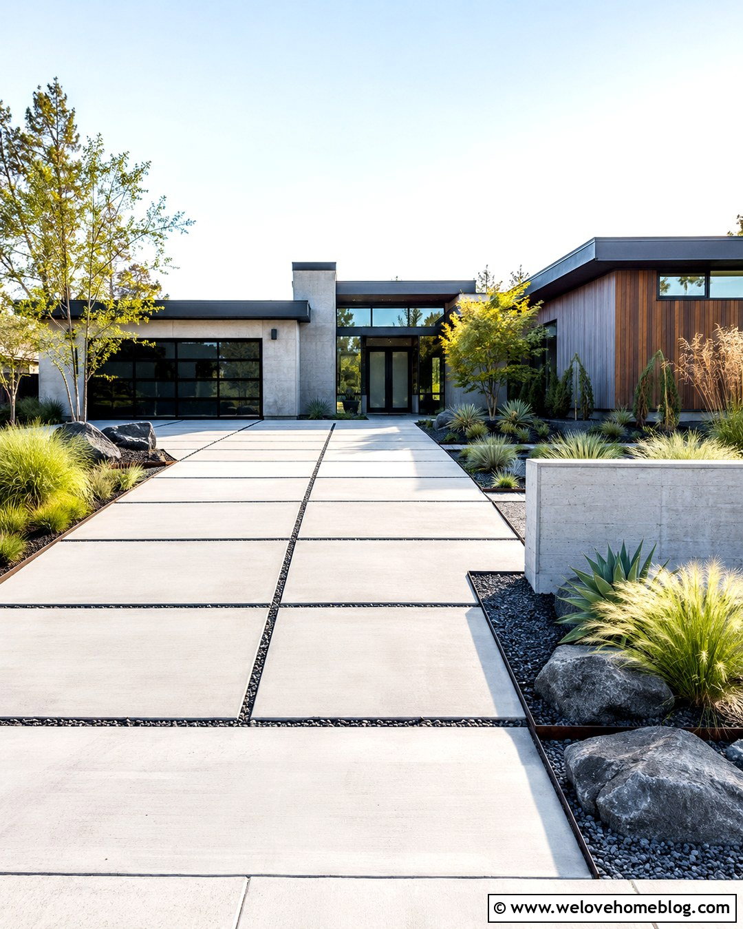 Geometric Concrete And Gravel Driveway - 20 Cool Driveways Ideas
