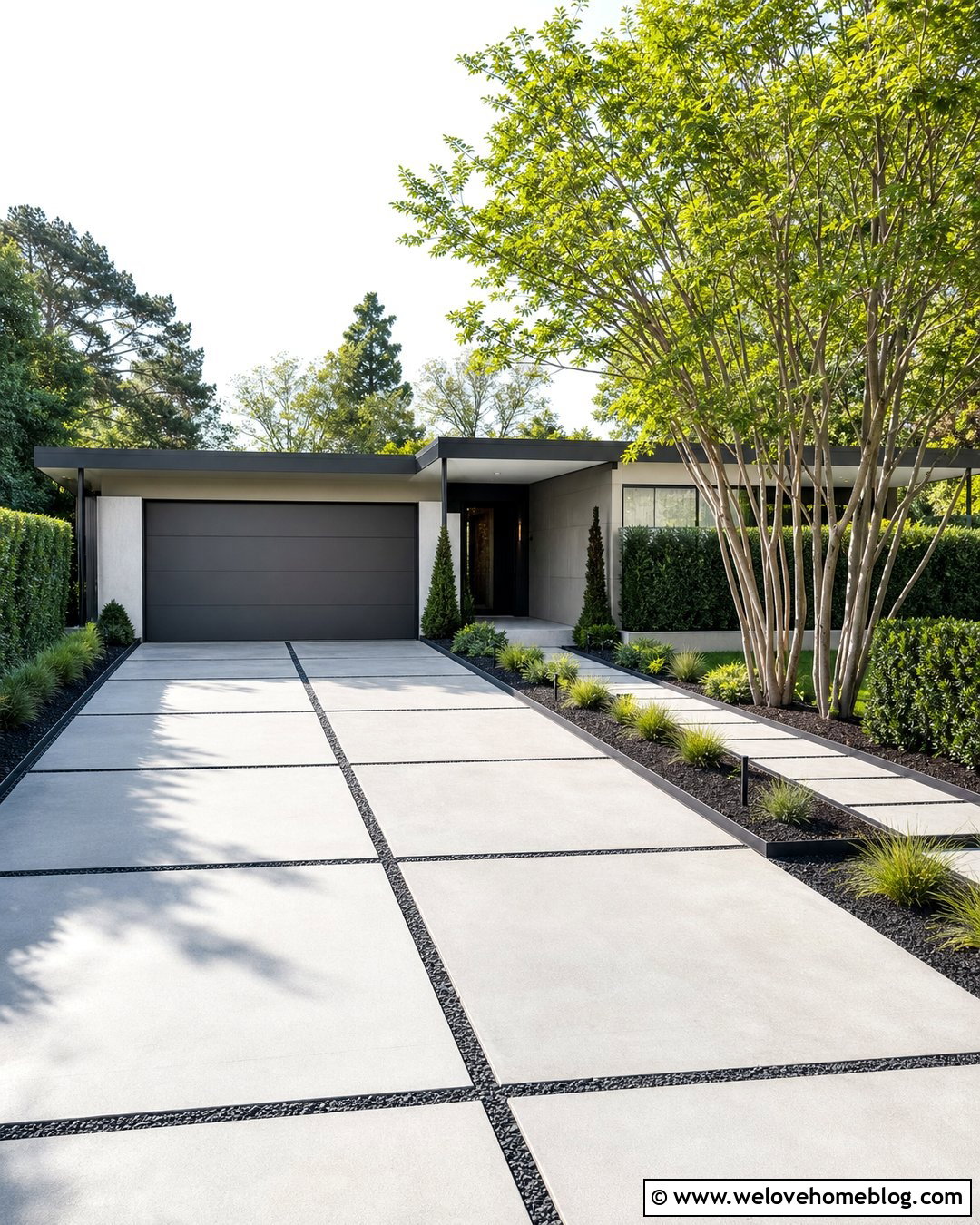 Geometric Concrete Driveway With Gravel Strips - 25 Car Driveway Ideas