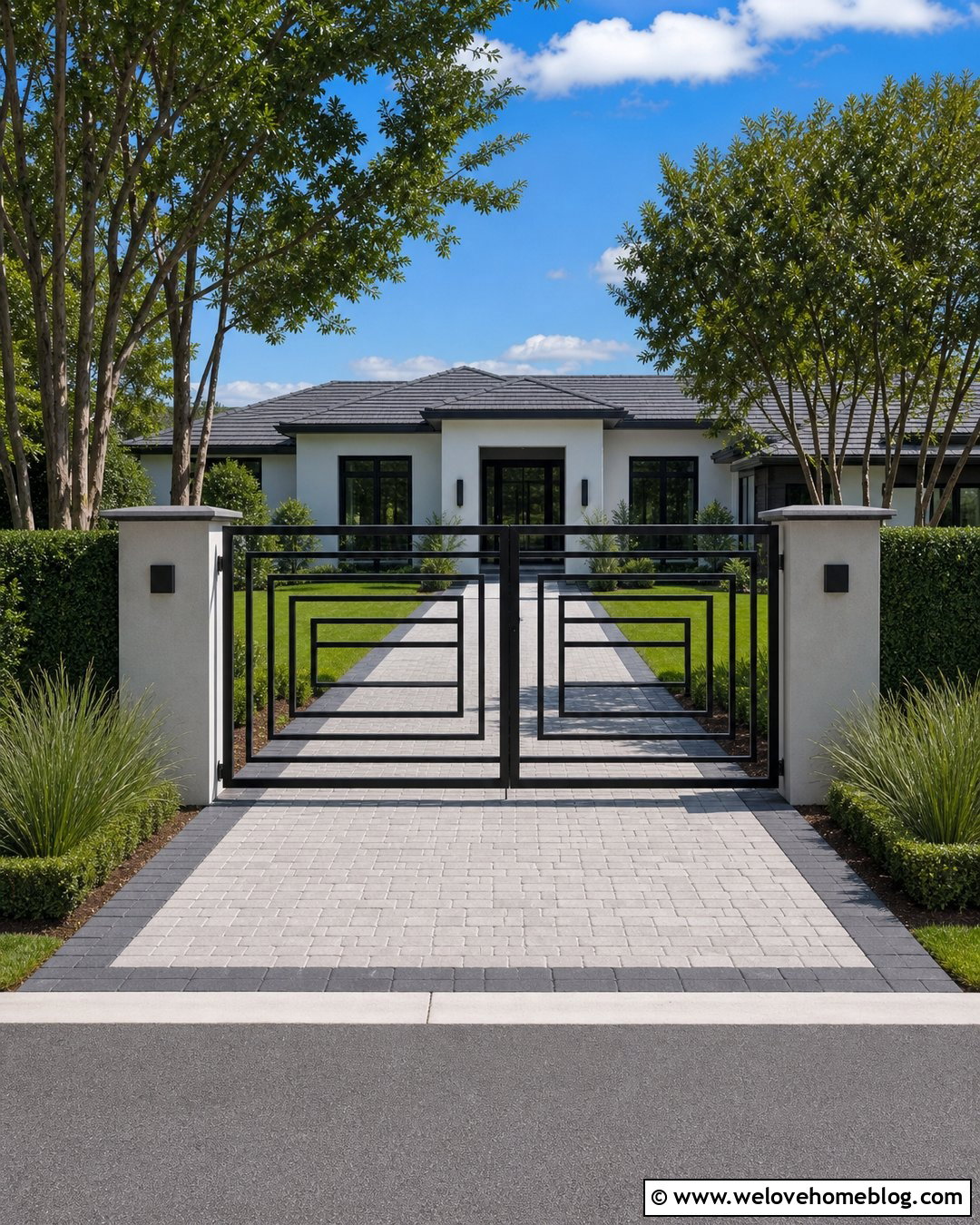 Geometric Metal Driveway Gate - 20 Homemade Driveway Gate Ideas