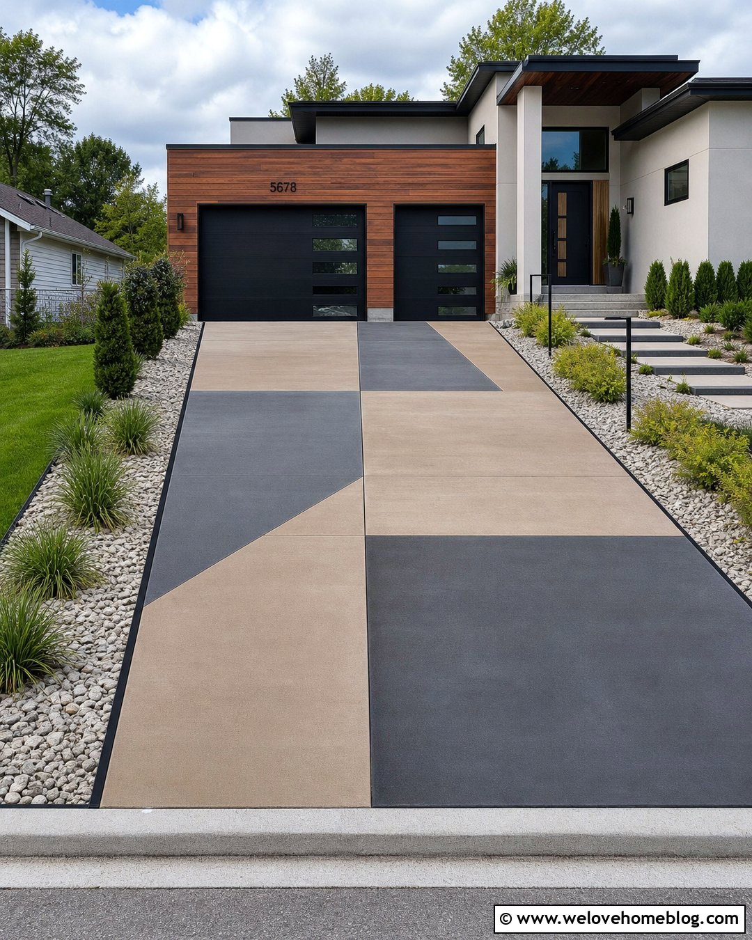 Geometric Painted Concrete Driveway With Color Blocks - 25 painted driveways concrete ideas