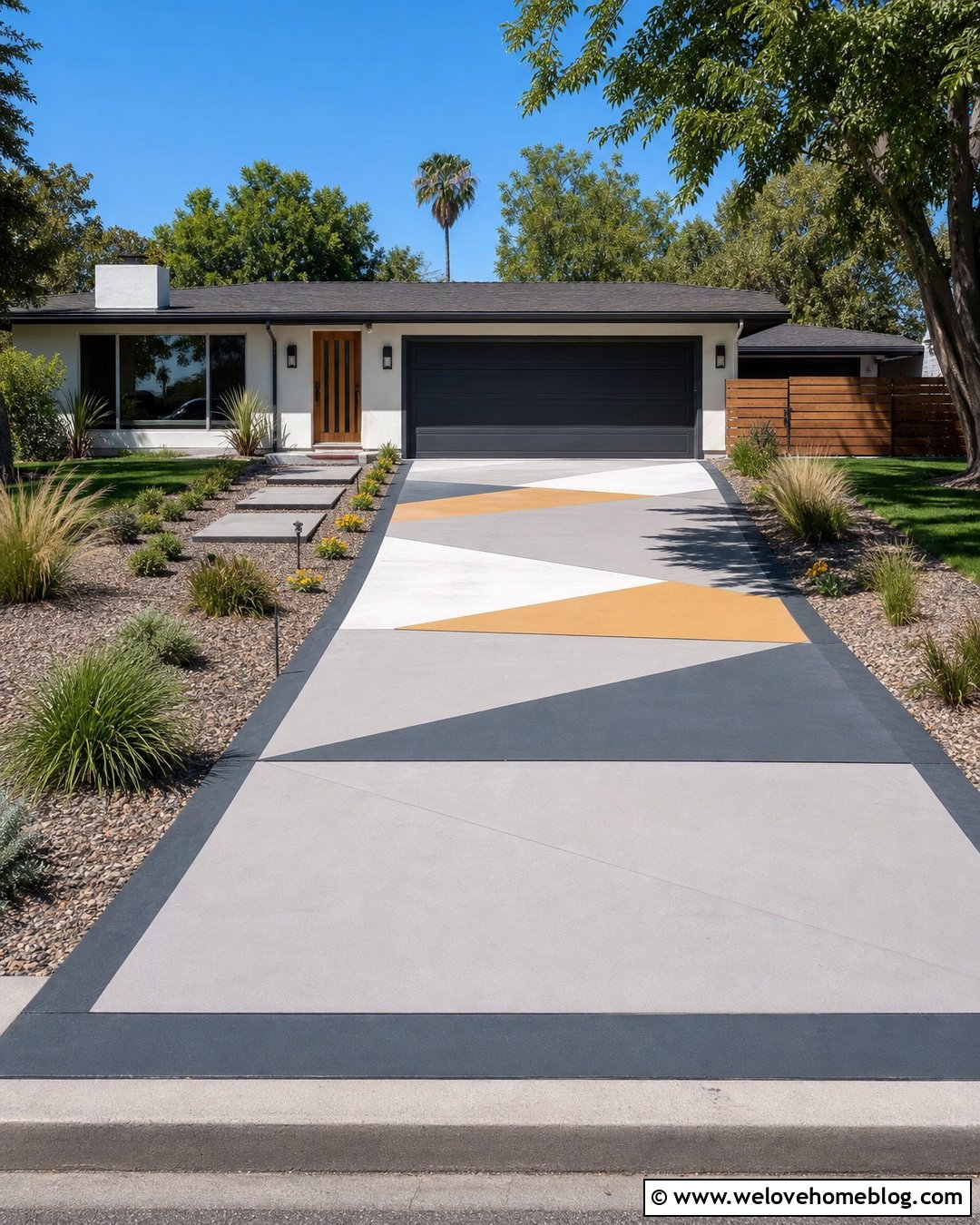Geometric Painted Driveway - 30 Painted Driveway Ideas