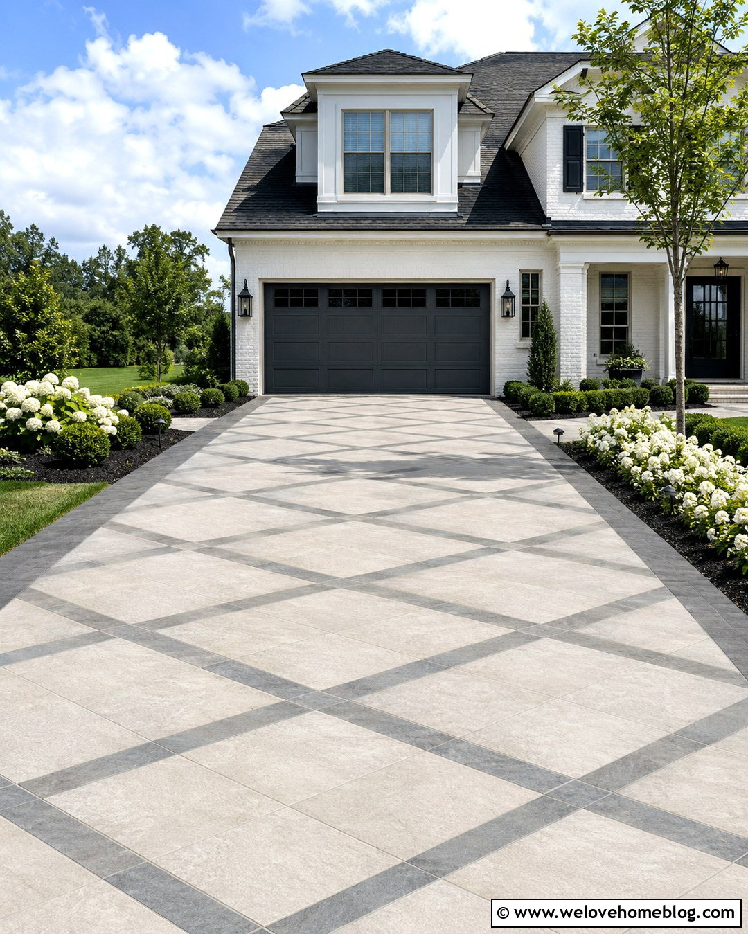 Geometric Pattern Tiled Driveway - 20 Tiled Driveway Ideas
