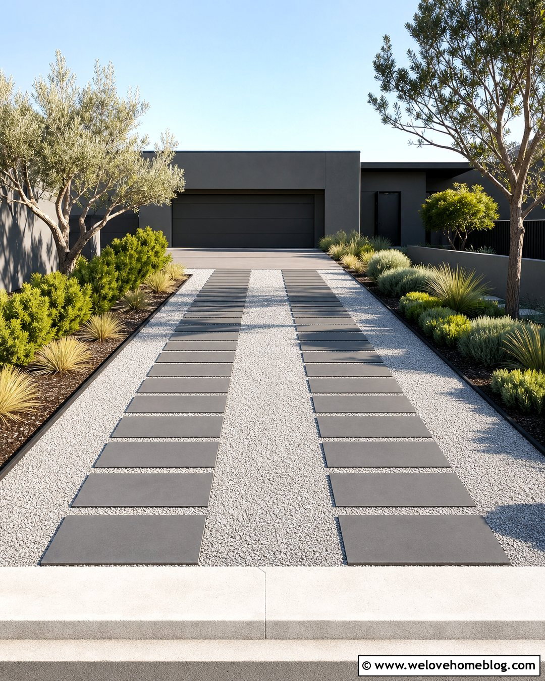Geometric Paver And Gravel Driveway Flooring - 35 Driveway Flooring Ideas
