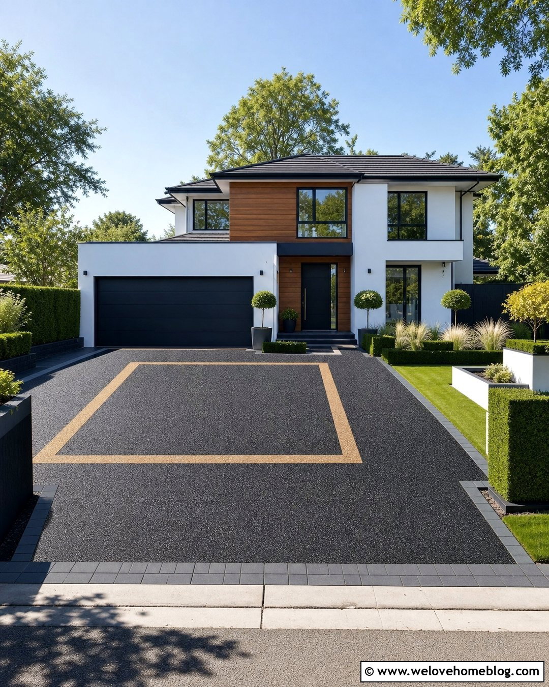 Geometric Resin Driveway With Black And Gold Sections - 40 resin driveway ideas