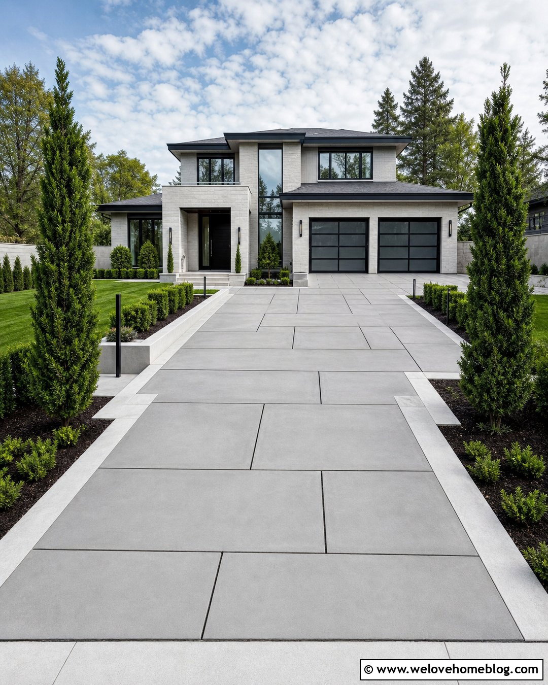 Geometric Saw Cut Concrete Driveway - 20 Concrete Driveway Finishes Ideas