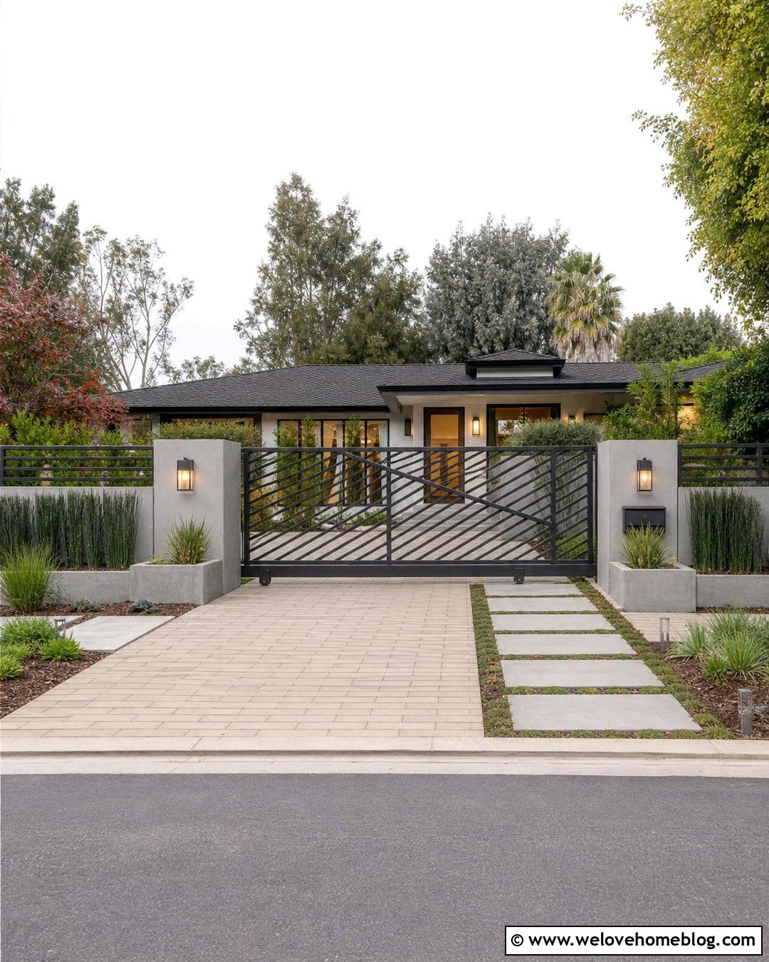 Geometric Steel Driveway Gate - 20 steel driveway gate ideas