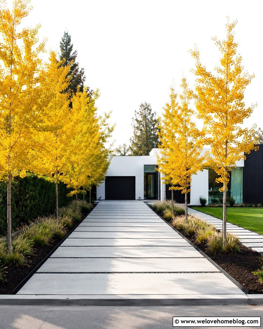 Ginkgo Tree Concrete Driveway - 25 trees to line driveway ideas