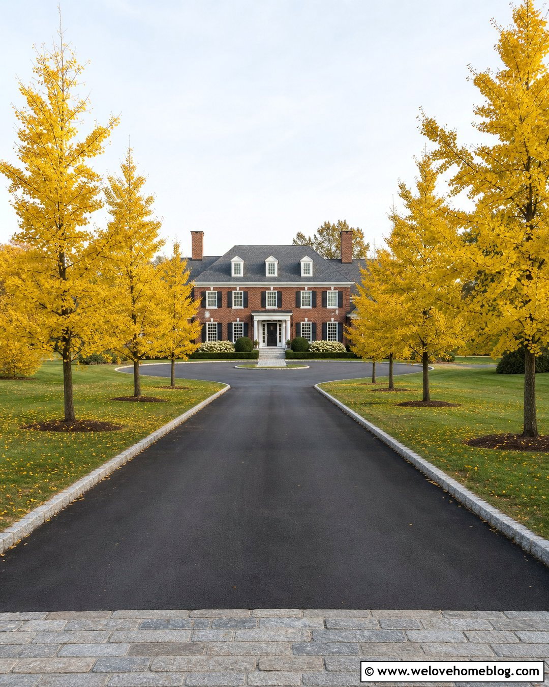 Ginkgo Tree Lined Asphalt Driveway - 40 Tree Lined Driveway Ideas
