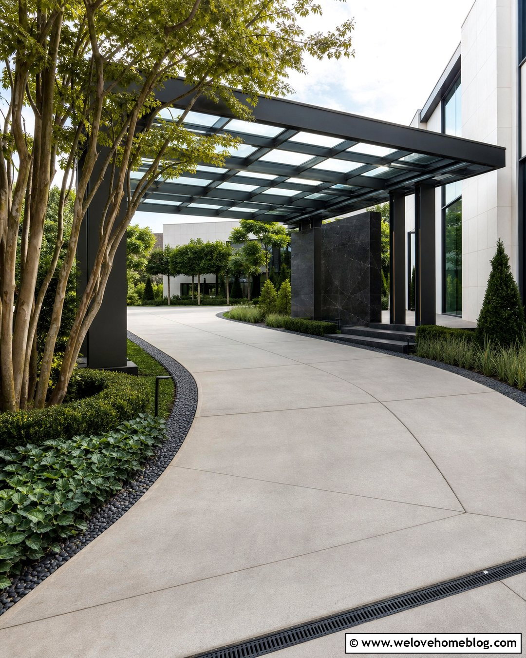 Glass And Steel Porte Cochere Driveway - 35 Porte Cochere Driveway Ideas