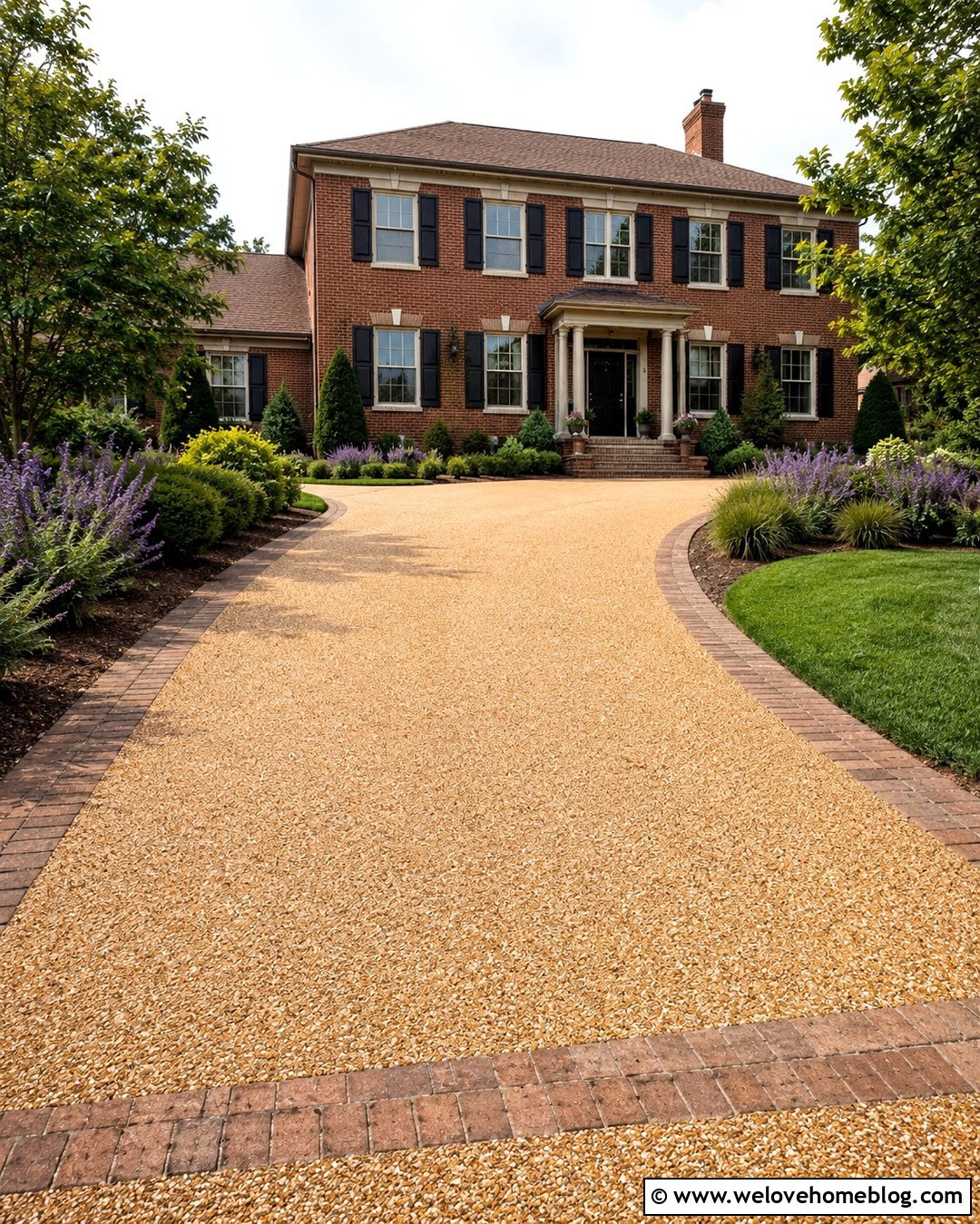 Golden Resin Bound Gravel Driveway With Brick Border - 20 Resin Bound Gravel Driveway Ideas