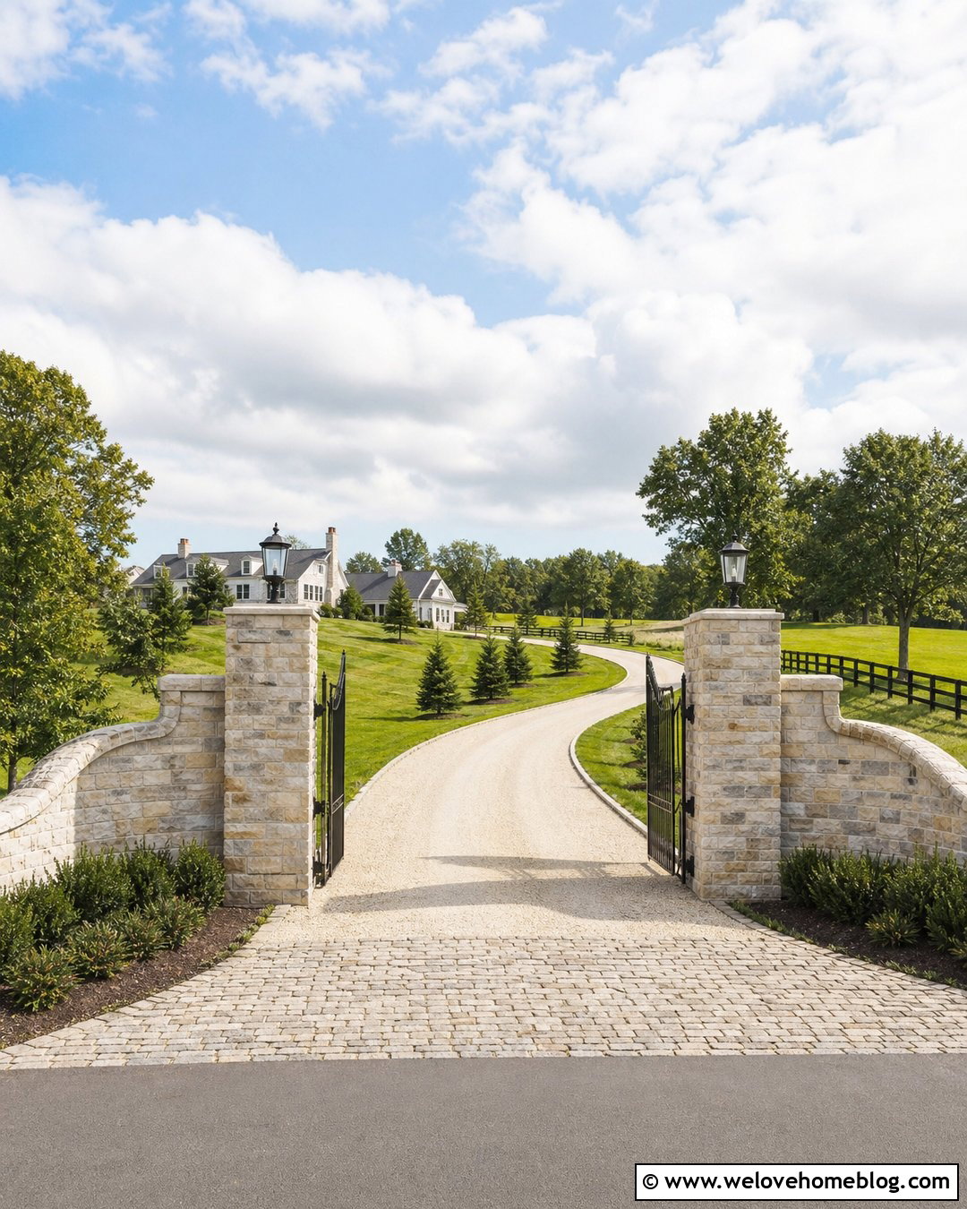 Grand Farm Driveway Entrance With Stone Gatehouse Look - 35 driveways farm entrance ideas