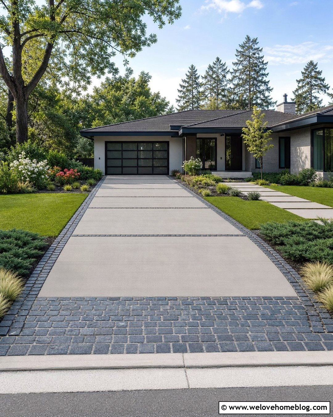 Granite Cobblestone Border With Poured Concrete Driveway - 25 Granite Cobblestone Driveway Ideas