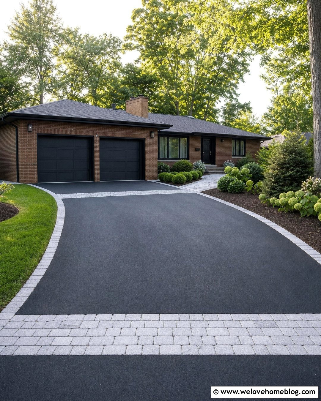 Granite Cobblestone Driveway Ribbons With Black Asphalt - 25 Granite Cobblestone Driveway Ideas