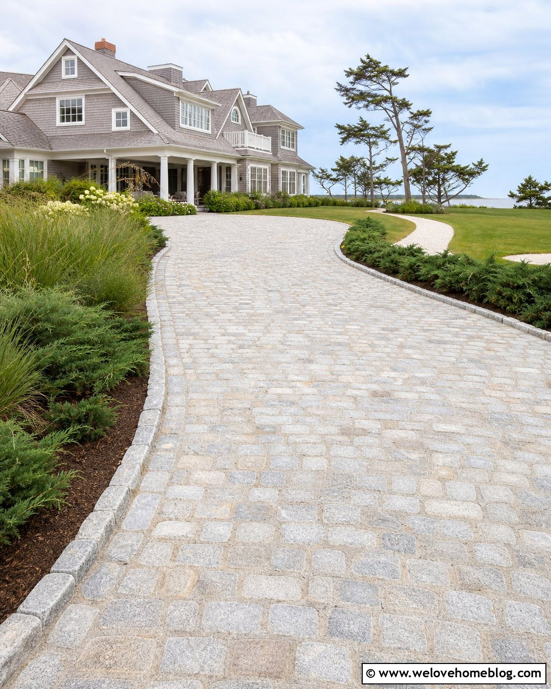 Granite Cobblestone Driveway With Coastal Landscaping - 25 Granite Cobblestone Driveway Ideas