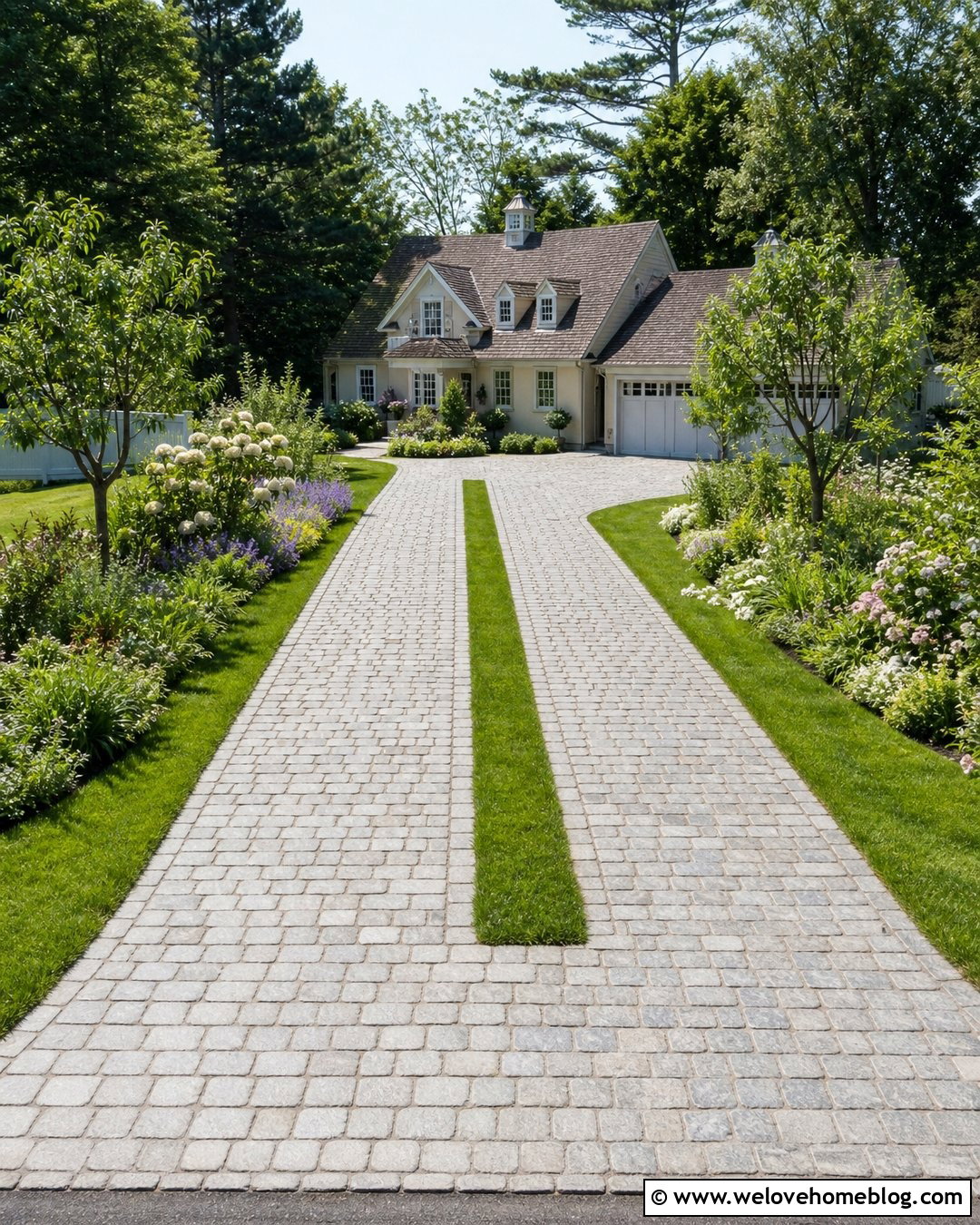 Granite Cobblestone Driveway With Grass Strips - 25 Granite Cobblestone Driveway Ideas