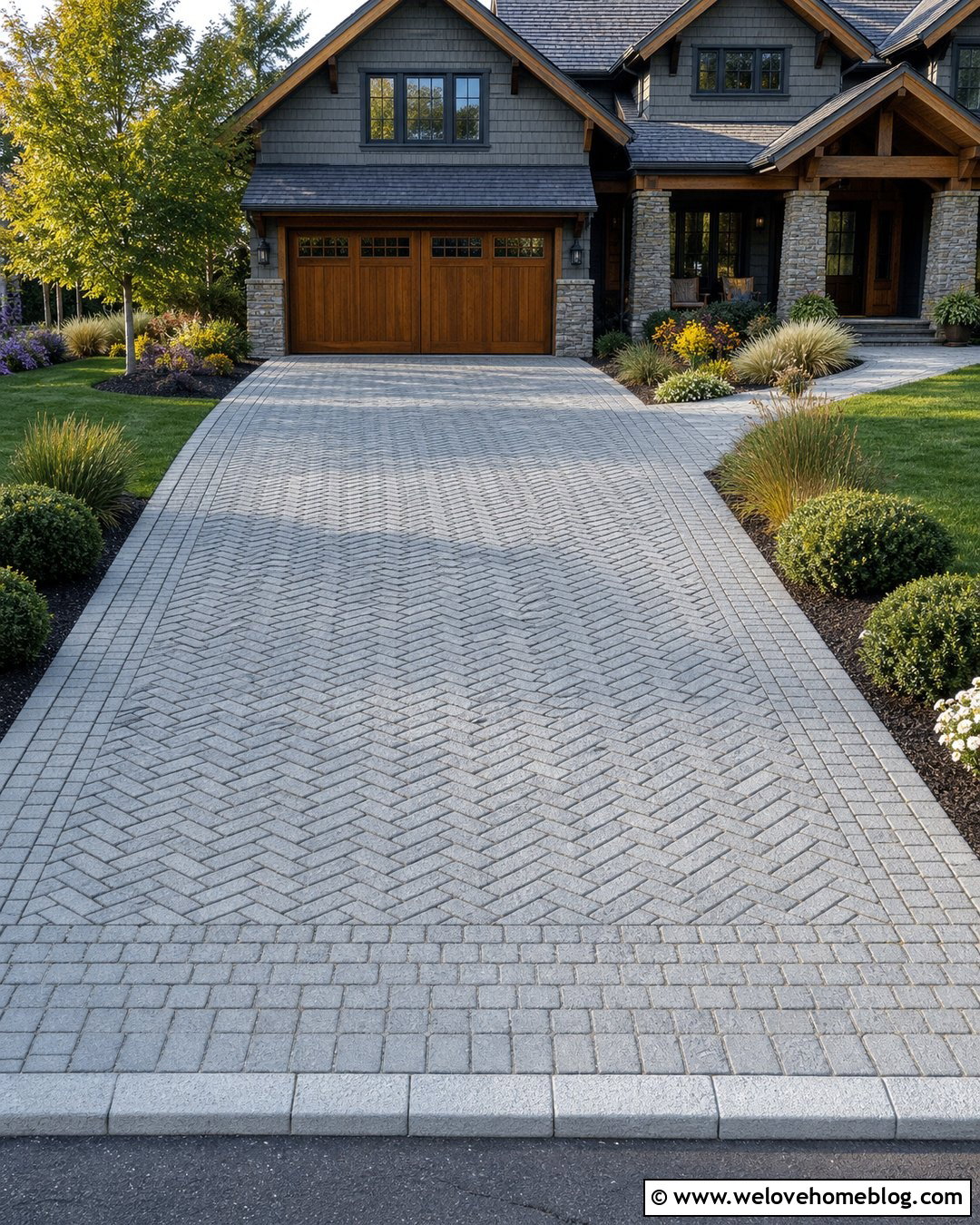 Granite Cobblestone Driveway With Herringbone Pattern - 25 Granite Cobblestone Driveway Ideas