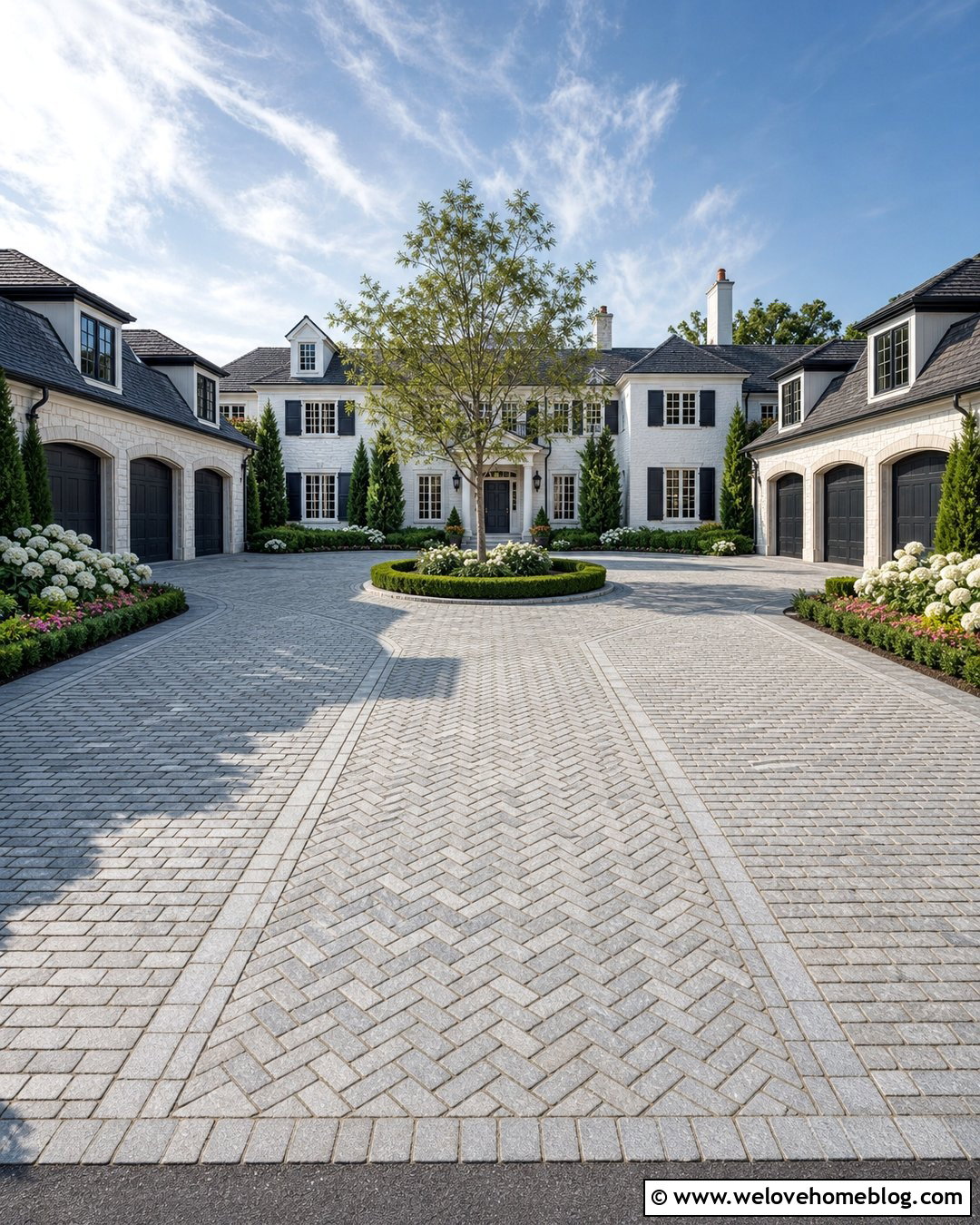 Granite Cobblestone Motor Court With Mixed Patterns - 25 Granite Cobblestone Driveway Ideas