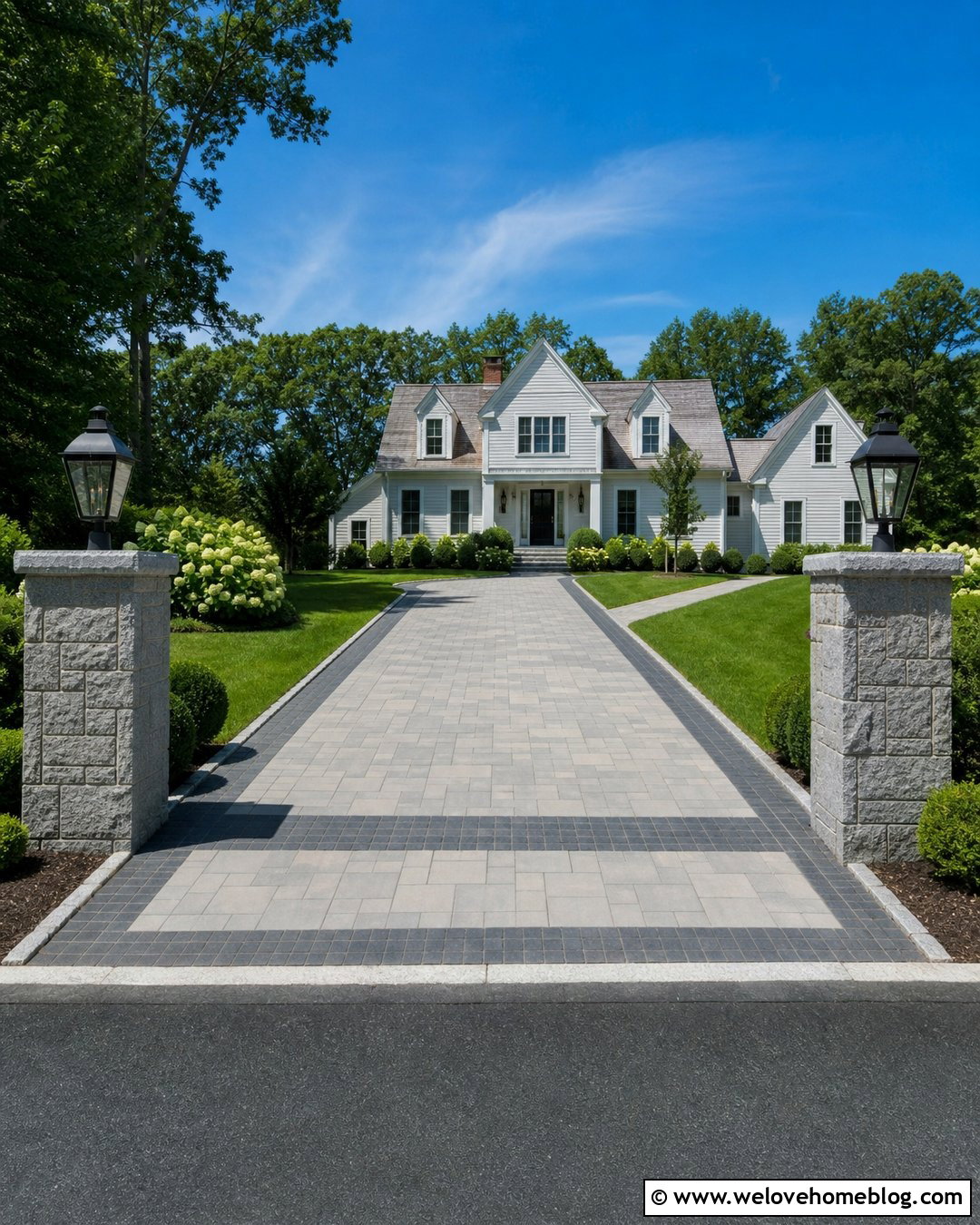 Granite Columns With Paver Driveway - 25 Stone Columns Driveway Ideas