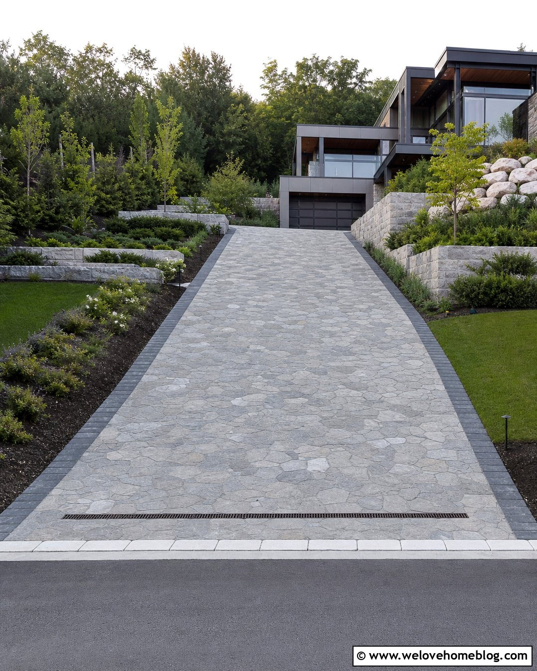 Granite Crazy Pave Sloped Driveway - 25 Crazy Pave Driveway Ideas